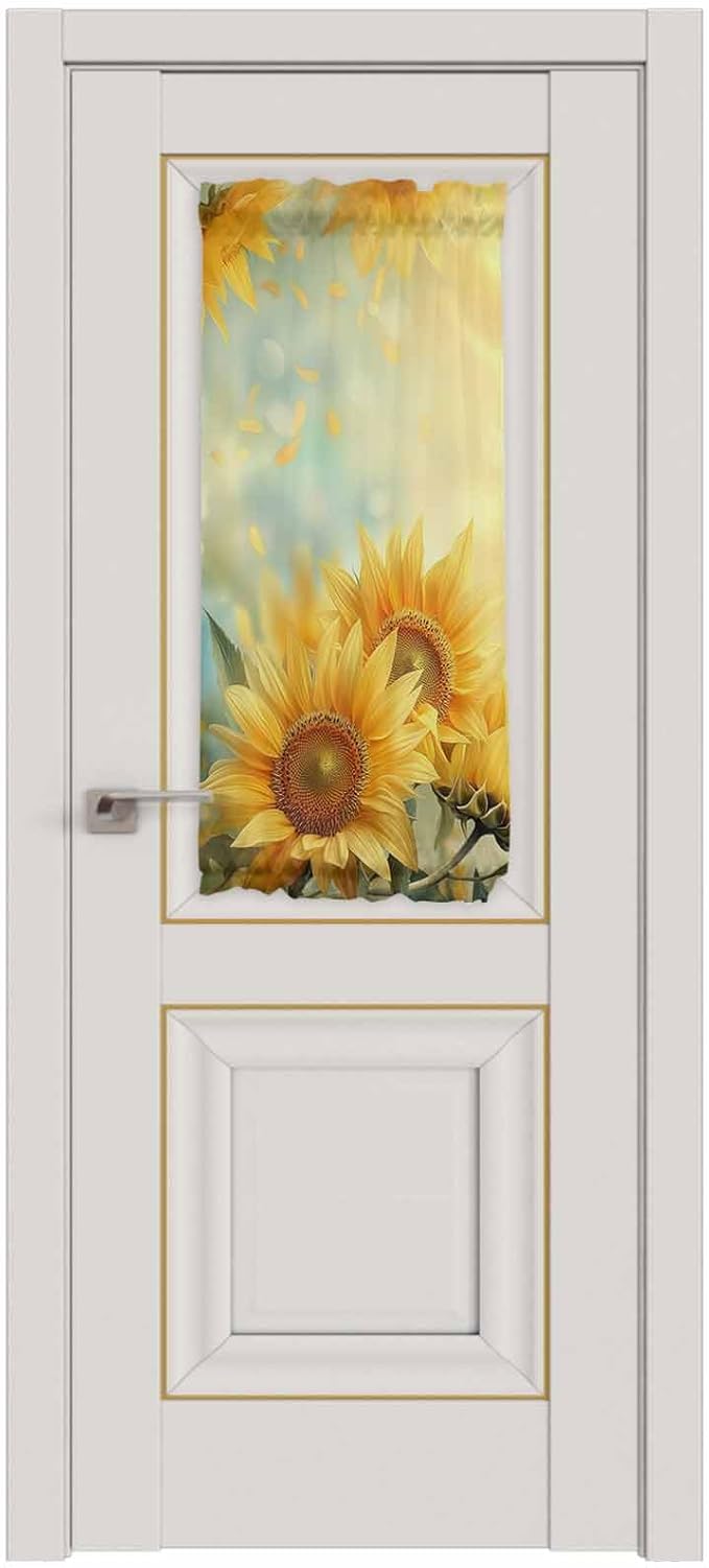 French Door Curtain Panel for Front Door, Bright Realism Sunflowers Plants Slidelight Door Curtains with Tieback Light Filtering Privacy Panels for Doorway Entryway 25"x 40"