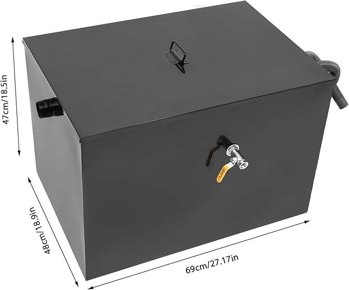 Commercial Grease Traps, 50lbs Capacity Professional Grease Interceptor, Stainless Steel Oil-Water Separator with 3-Layer Filter Structure, Under Sink Grease Trap Interceptor for Restaurant Kitchen