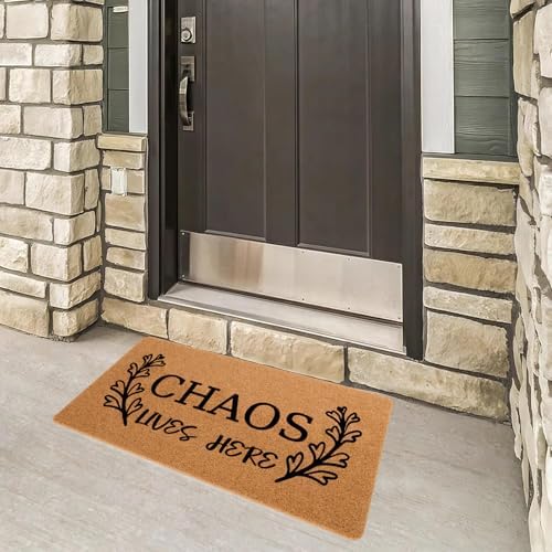 Funny Welcome Doormat Chaos Lives Here Doormats for Entrance Colorful Doormat Personalized Non Slip Rubber Mat for Front Door Gift Mats Kitchen Rugs and Mats 20x32 inch