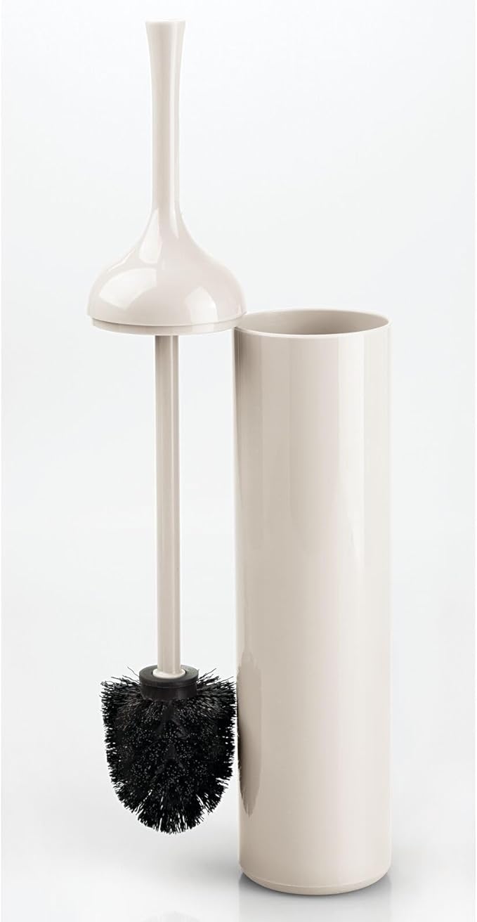 mDesign Extra Slim Compact Plastic Freestanding Toilet Bowl Brush and Holder for Bathroom Storage and Organization - Sturdy, Deep Cleaning, Covered Brush - Cream