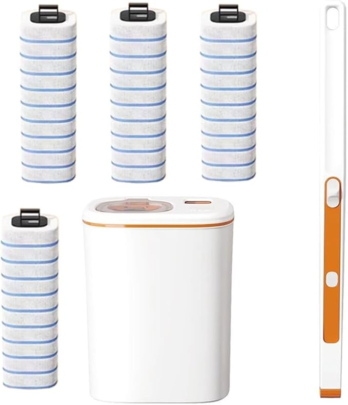 Toilet Brush System with 40 Count Refills, Toilet Holder Bowl Wand Brush Cleaning Kit & Replacement Cleaner Refill Pads (Toilet Cleaning Kit - Orange)