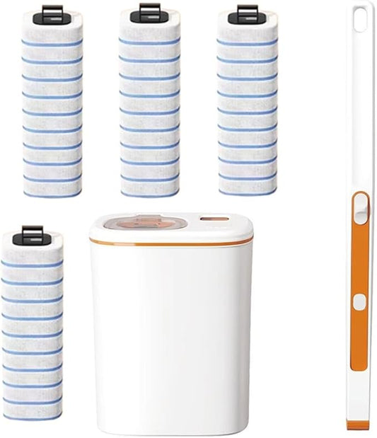 Toilet Brush System with 40 Count Refills, Toilet Holder Bowl Wand Brush Cleaning Kit & Replacement Cleaner Refill Pads (Toilet Cleaning Kit - Orange)