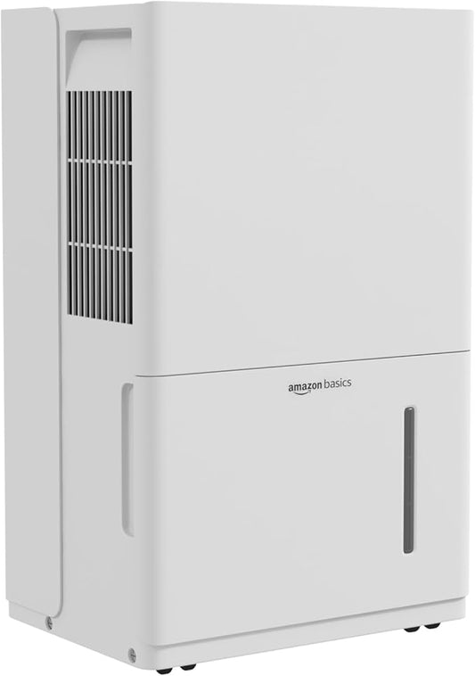 Amazon Basics 50-Pint Large Dehumidifier with Humidity Control, Timer, Auto-Defrost, Overflow Protection, Energy Star Certified, Washable Filter for Rooms up to 4000 SFT, White