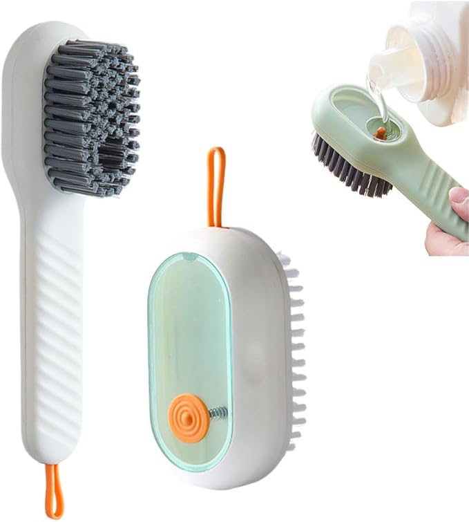 2026 New Shoe Cleaning Brush, 2PCS Laundry Brush Shoe Brush Liquid Shoe Brush, Household Cleaning Clothes Shoes Brush with Liquid Box for Washing Clothes Shoes (White+Green)