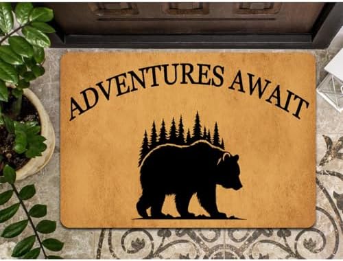 Funny Welcome Doormat Adventures Await Doormats for Entrance Doormat Personalized Non Slip Rubber Mat for Front Door Mats Novelty Gift Kitchen Rugs and Mats 16x24 inch