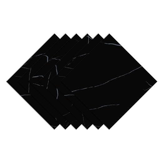 Wallercity Glossy Black Marble Peel and Stick Floor Tile Waterproof Vinyl Flooring Adhesive 6PCS Peel and Stick Bathroom Floor Tile with White Veins Sticky Tiles for Bedroom Kitchen Basement 12''x12''