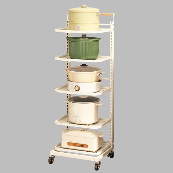 Kitchen Pan Storage Stand on Wheels with 3 Tiers for Microwave and Pots Free Standing Black and White Shelves for nizing Pantry and Cooking Supplies