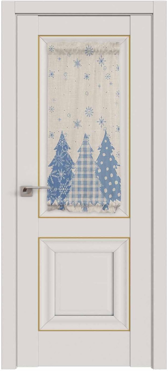 Christmas French Door Curtain Panel for Front Door, Cornflower Blue Various Christmas Tree Snowflake Slidelight Door Curtains with Tieback Light Filtering Privacy Panels for Doorway Entryway 25"x 40"