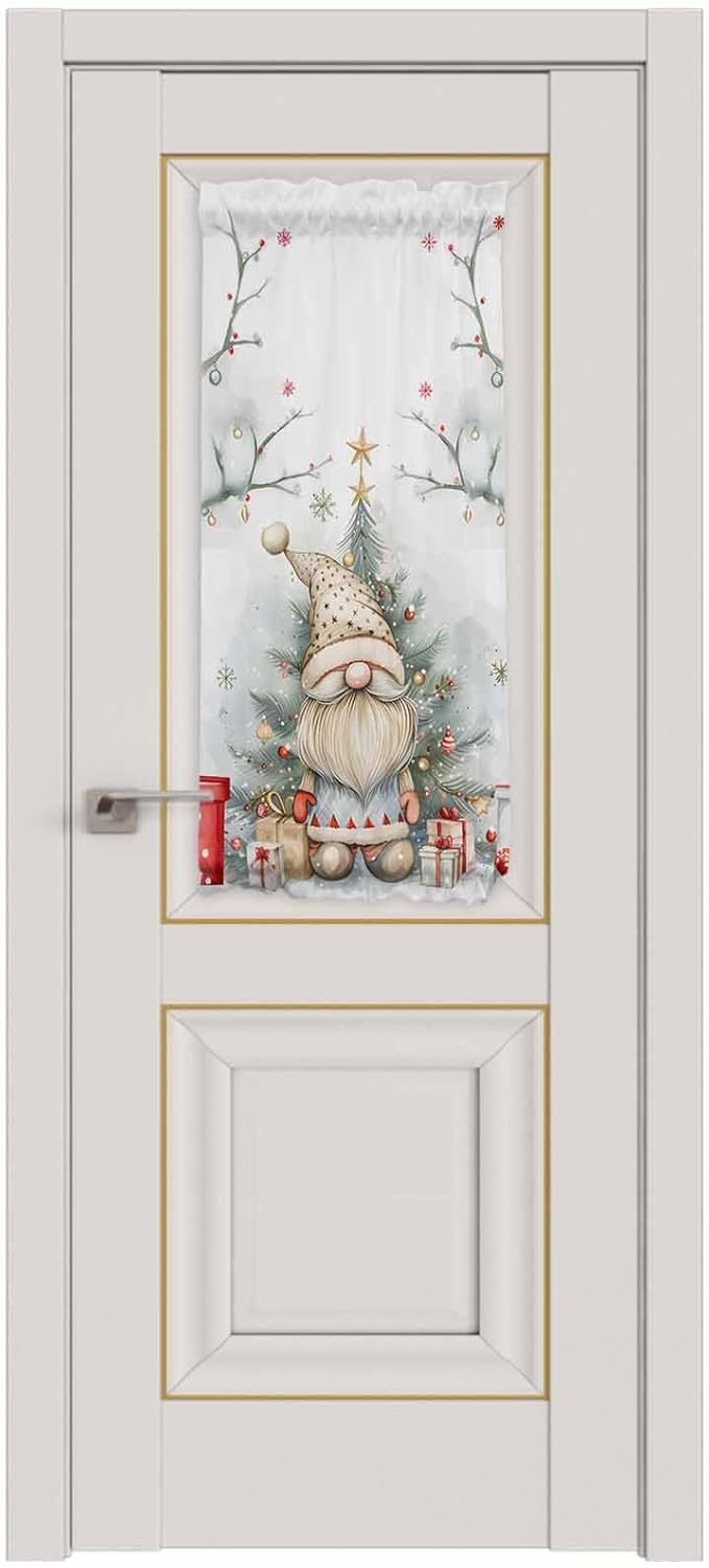 Christmas French Door Curtain Panel for Front Door, Watercolor Christmas Tree Branch Dwarf Boxes Slidelight Door Curtains with Tieback Light Filtering Privacy Panels for Doorway Entryway 25"x 40"