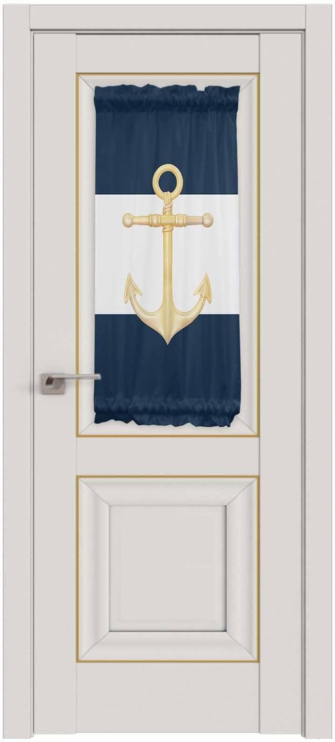 French Door Curtain Panel for Front Door, Gold Anchor Navy Blue White Navigation Slidelight Door Curtains with Tieback Light Filtering Privacy Panels for Doorway Entryway 25"x 40"
