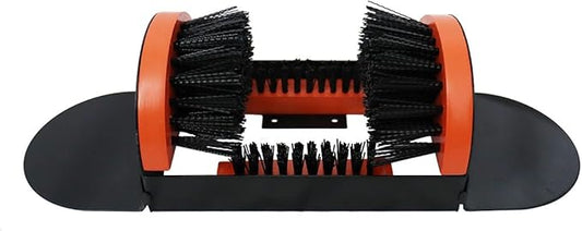 Zeluga 26-387 Portable Hardwood Construction and Metal Frame Boot Scraper and Scrubber, Indoor & Outdoor Shoe Cleaner Brush, Black/Orange