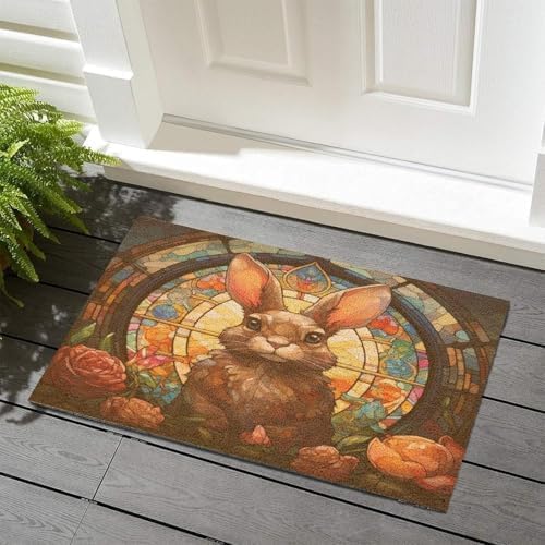 Easter Bunny Door Mat Welcome Mats Non-Slip Dust Floor Rug for Kitchen Bedroom Bath Room Front Hall Lawn 18x30 inch