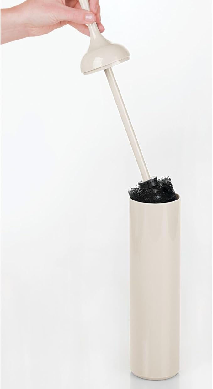 mDesign Extra Slim Compact Plastic Freestanding Toilet Bowl Brush and Holder for Bathroom Storage and Organization - Sturdy, Deep Cleaning, Covered Brush - Cream
