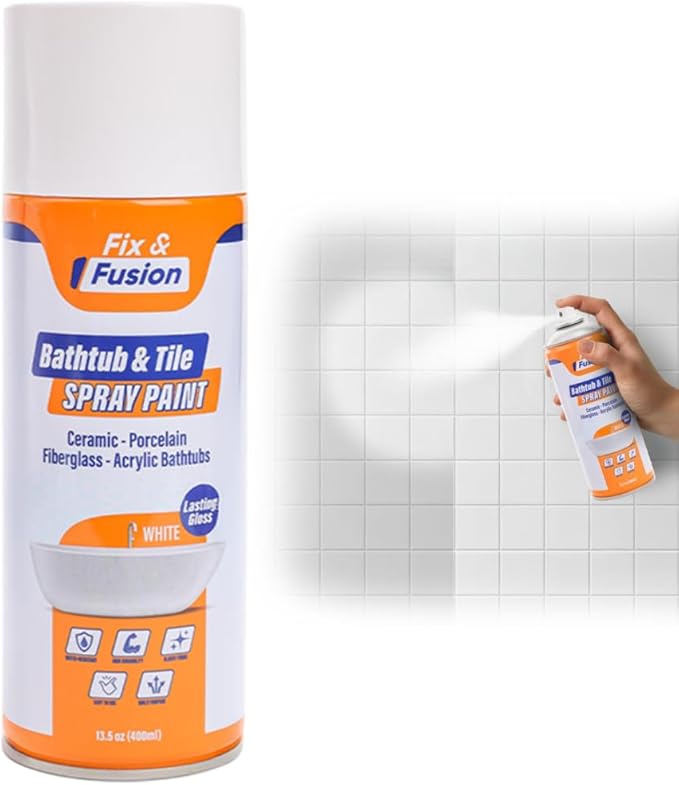 Fix & Fusion Bathtub & Tile Spray Paint, Multi-Surface Coating for Bathroom & Kitchen, High Adhesion, Water-Resistant, for Porcelain, Ceramic, Fiberglass, Countertops & More, White 13.5 oz (Pack of 1)