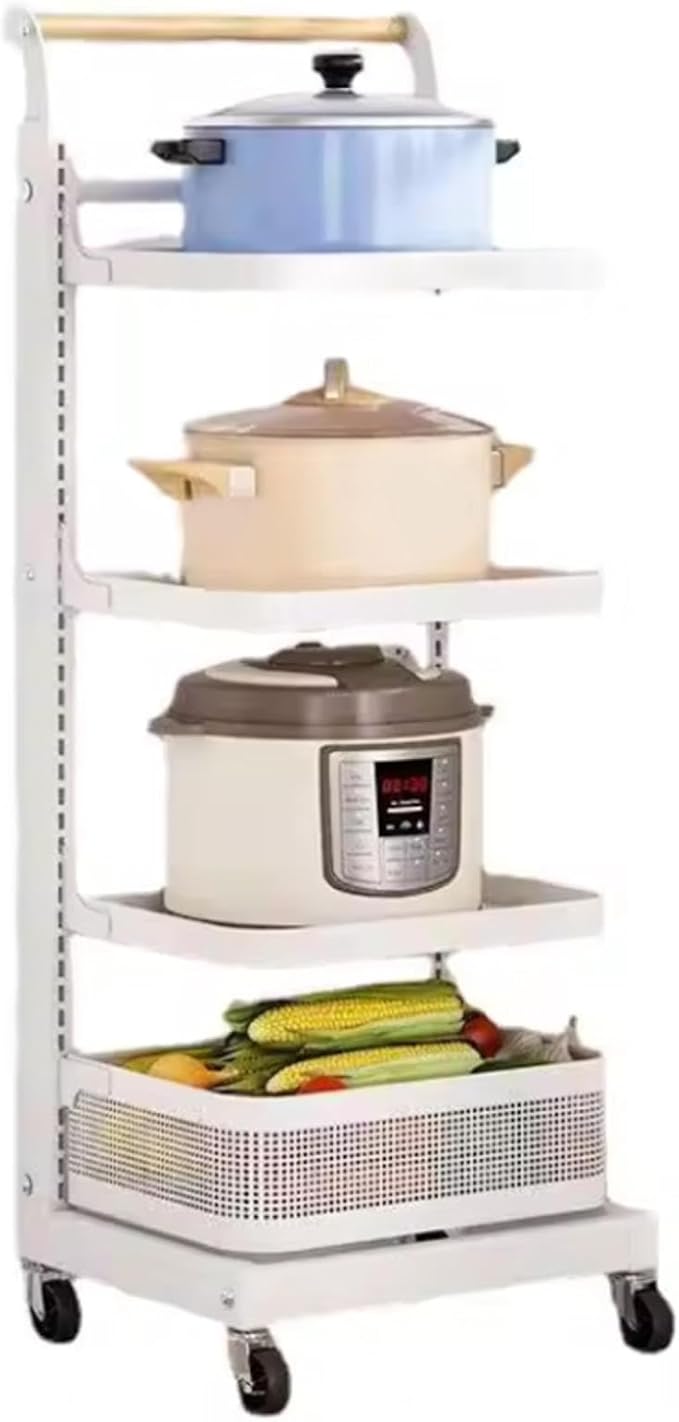 Kitchen Storage Rack Stand for Frying Pans Cups and Utensils nize Your Cupboard with Portable White Shelves (4 Boards + 3 Baskets)