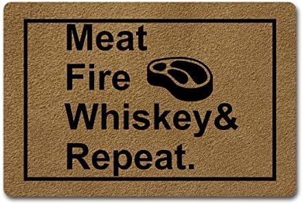 Welcome Mat Meat Fire Whiskey Repeat Doormats Monograms Funny Mat for Entrance Way Fabric Top with a Anti Slip Rubber Back for Front Door Indoor/Outdoor/Kitchen Mats Spoof Gift 16x24 inch