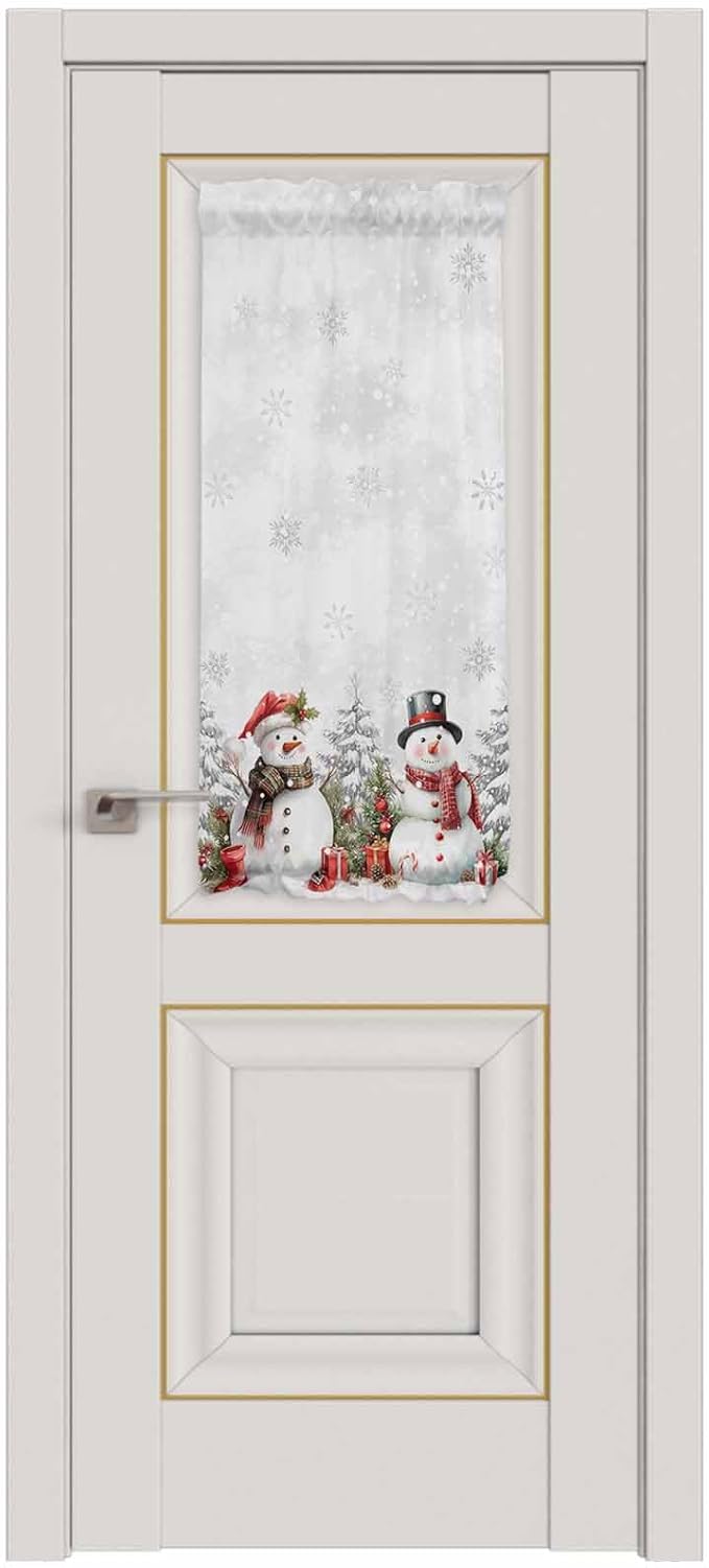 Christmas French Door Curtain Panel for Front Door, Christmas Gray Gradient Winter Falling Snow Snowman Slidelight Door Curtains with Tieback Light Filtering Privacy Panels for Entryway 25"x 40"