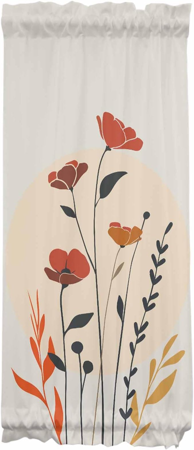 French Door Curtain Panel for Front Door, Orange Floral Flower Slidelight Door Curtains with Tieback Light Filtering Privacy Panels for Doorway Entryway 25"x 40"