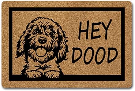 Funny Doormats Hey Dood Cute Dog Pets Indoor Floor Welcome Mat for Entrance Way Rubber Back for Front Door Indoor Outdoor Cute Rugs 16x24 inch
