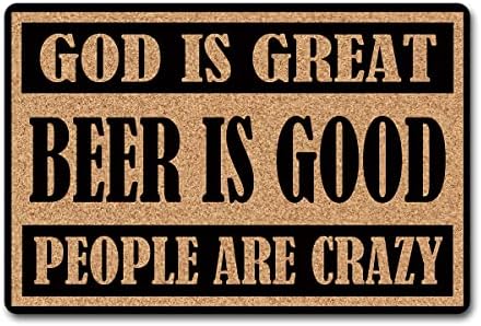 Funny Mat God is Great Beer is Good Doormats Colorful Quotes Door Rugs for Entrance Way Non Woven Fabric Top with a Anti Slip Rubber Back Indoor/Outdoor/Kitchen Mats Prank Gift 18x30 inch