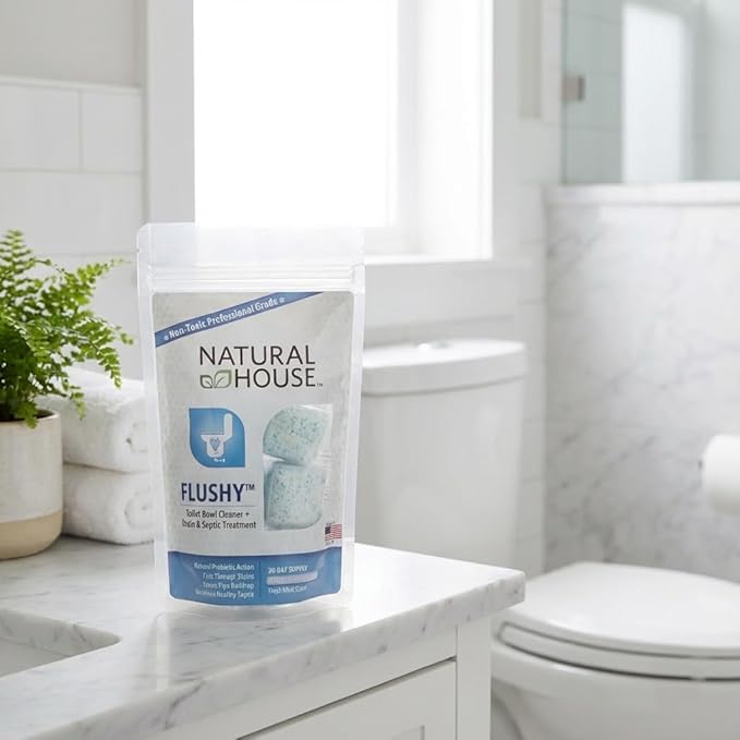 Natural House Flushy - Probiotic Toilet Bowl Cleaner Pods - Septic Safe - Removes Hard Water Stains - Fresh Mint Scent - 120 Pack