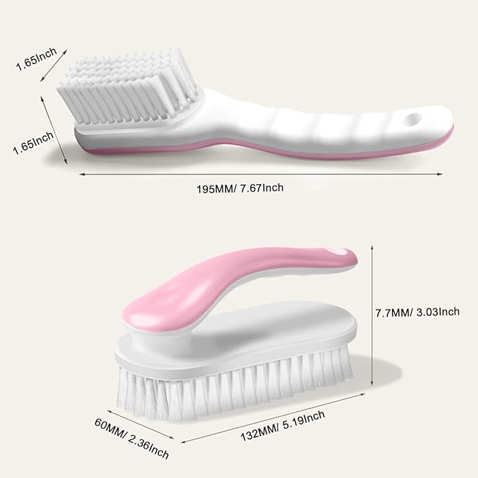 2Pack Shoe Cleaning Brush Household Laundry Clothes Scrubbing for Stains Bathroom Ergonomics Grip Easy Hold (2, Purple)