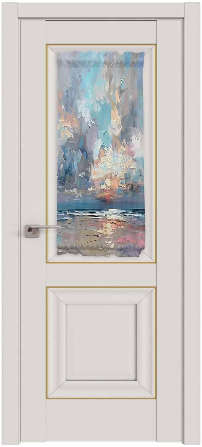 French Door Curtain Panel for Front Door, Oil Painting Blue Gray Summer Beach Abstract Slidelight Door Curtains with Tieback Light Filtering Privacy Panels for Doorway Entryway 25"x 40"