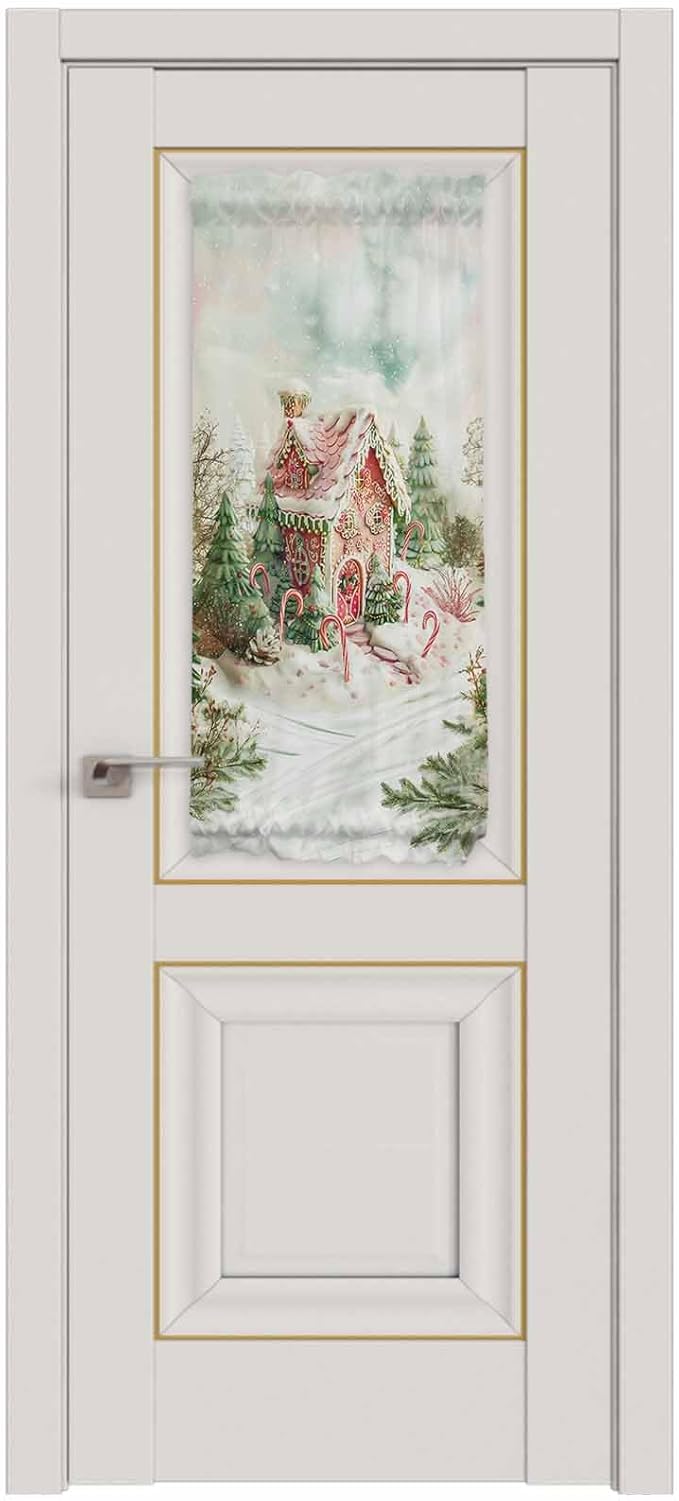 Christmas French Door Curtain Panel for Front Door, Snowing Pine Forest Dreamy Christmas Candy House Slidelight Door Curtains with Tieback Light Filtering Privacy Panels for Doorway Entryway 25"x 40"