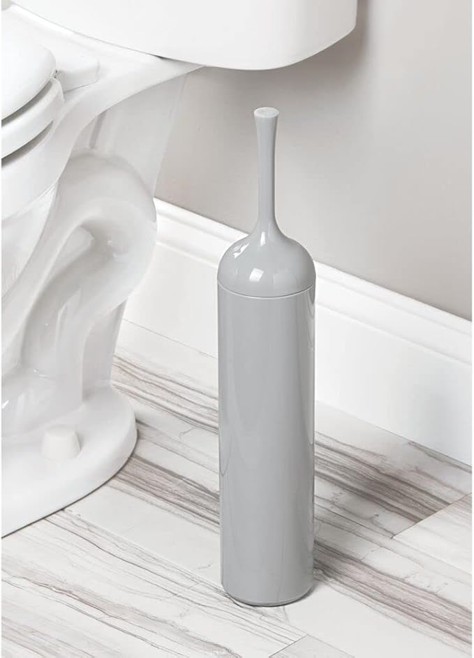 mDesign Extra Slim Compact Plastic Freestanding Toilet Bowl Brush and Holder for Bathroom Storage and Organization - Sturdy, Deep Cleaning, Covered Brush - Gray