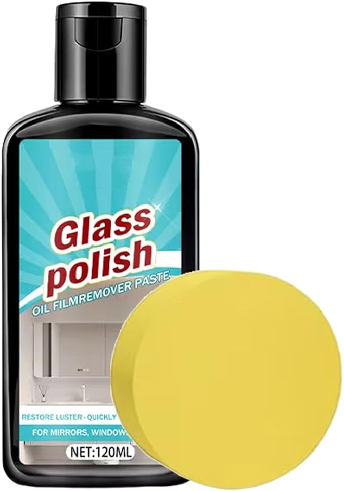 Bathroom Glass Polishing Paste, Deep Cleaning Stain Remover, 120ml, Shower Glass Cleaner, Polishing Compound, Limescale Scum Removal, For Window Mirror Faucet Ceramic Stainless Steel Patio Household