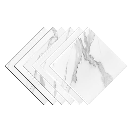Wallercity 6PCS White Marble Peel and Stick Floor Tiles Waterproof Removable Bathroom Tile Stickers Durable Vinyl Flooring Modern Self Stick Floor Tile Sheets for Bedroom Living Room Kitchen 12''x12''
