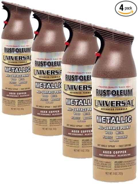 Rust-Oleum 249132 Universal All Surface Metallic Spray Paint, 11 Fl oz, Aged Copper (Pack of 4)