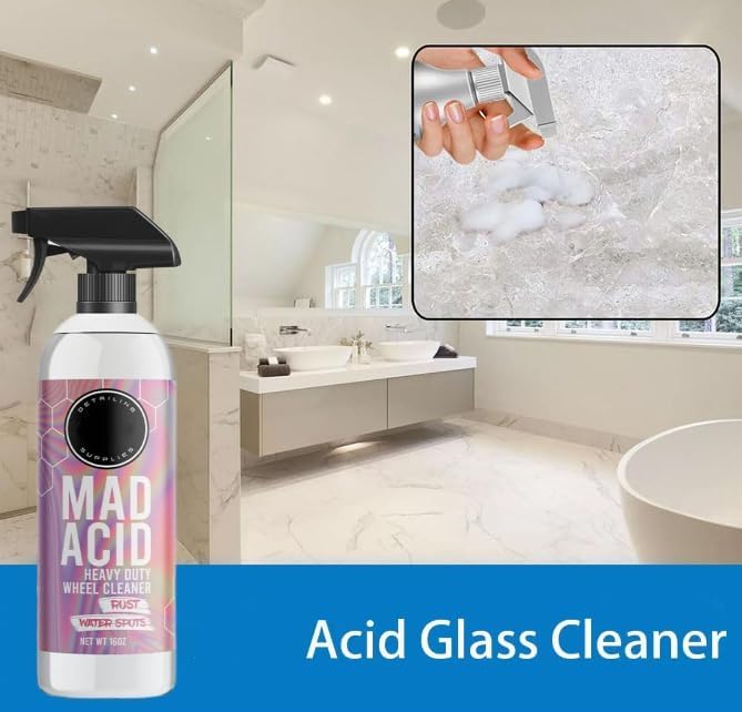 Acid Glass Cleaner, Water Spot Remover, Shower Cleaner, Heavy-Duty Wheel Cleaner For Bathroom, Car, Furniture, Easily Remove Hard Water Spots from Windows (1, 1pcs*8oz)