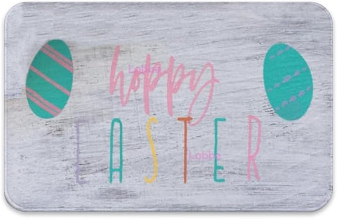 Hoppy Easter Funny Welcome Doormat Personalized Door Mat Bath Rug Non-Slip Dust Inside/Outside Floor Carpet for Kitchen Front Hall Lawn 16x24 inch
