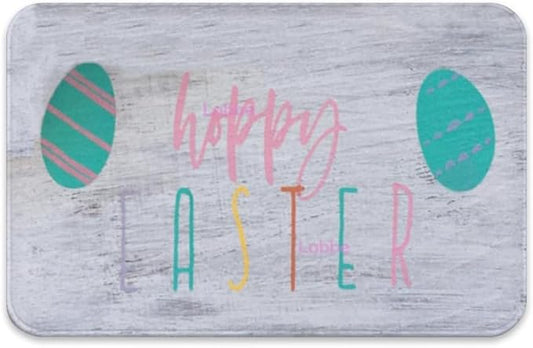 Hoppy Easter Funny Welcome Doormat Personalized Door Mat Bath Rug Non-Slip Dust Inside/Outside Floor Carpet for Kitchen Front Hall Lawn 16x24 inch