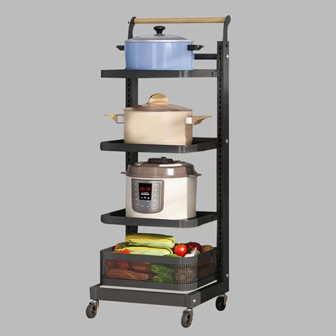 Expandable Kitchen Pan Lid nizer with Baking Tray Storage Rack 3 Tier Microwave Shelf Stand for Cupboard Black.