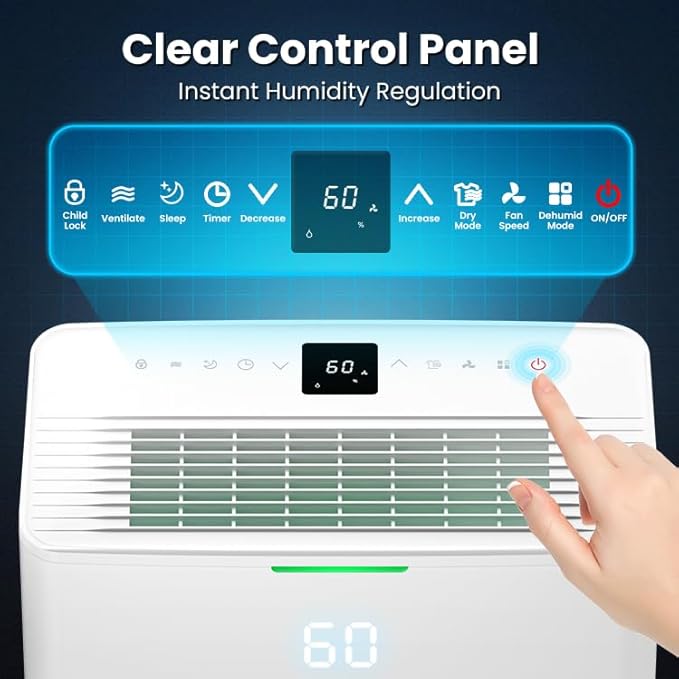 5000 Sq. Ft Dehumidifier, Max 95 Pint/Day Dehumidifier for Basement & Home, Compressor Dehumidifier with Drain Hose, Smart Humidity Control, Energy Efficient & Quiet for Bedroom, Large Rooms