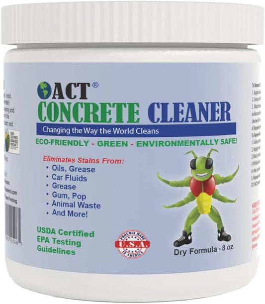 ACT Concrete Cleaner – Eco-Friendly Dry Powder Oil Stain Remover for Driveways, Sidewalks, Garages & Commercial Use | HOA Approved | Bioremediation Formula | Safe around Pets | 8oz