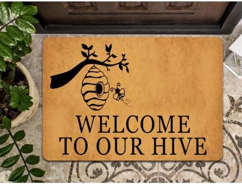 Funny Welcome Doormat Welcome to Our Hive Doormats for Entrance Way Indoor Monogram Colorful Doormat Personalized Non Slip Rubber Mat for Front Door Kitchen Rugs and Mats 16x24 inch
