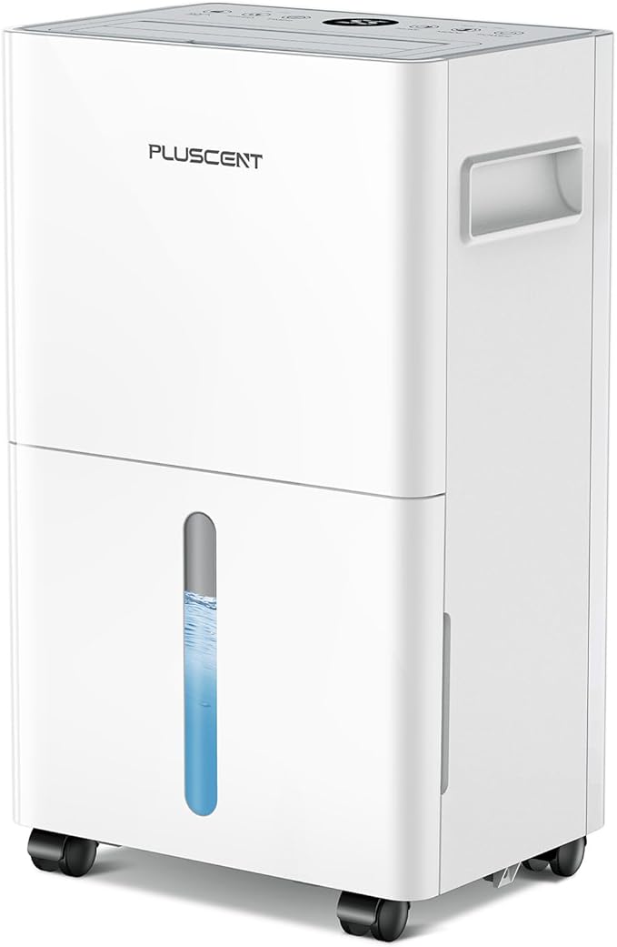 PLUSCENT 1500 Sq.ft Dehumidifier for Basement with Drain Hose, 21 Pint/Day Dehumidifiers for Home, Bathroom, Bedroom, Large Room, Smart Humidity Control, 3 Modes, Auto Defrost, Auto Restart, 24H Timer