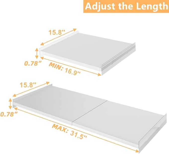16.9-31.5 inch Expandable Closet Shelves, Adjustable Shelf Closet Organizer with Strong Adhesive Pads, Cabinet Storage Rack Wardrobe Divider Shelving for Closets Pantry Cupboard Kitchen
