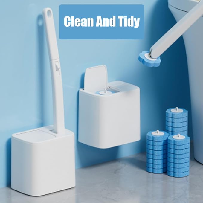 2026 New Disposable Toilet Brush, Disposable Toilet Cleaning System, Ocean/Lemon/Lavender 3 Aromatherapy, Includes Disposable Cleaning Stick, Storage Box and Scented Refill Tabs (Grey-Mix*36)