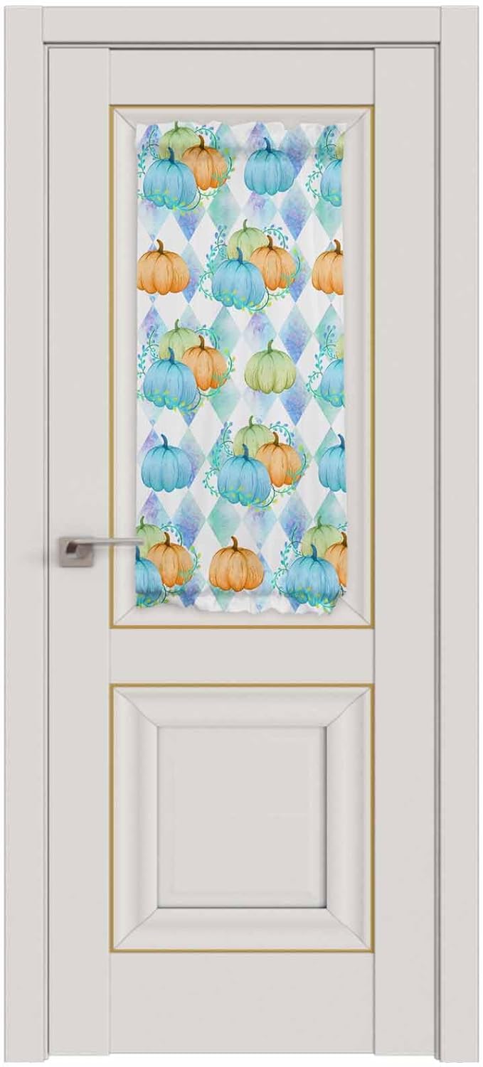 French Door Curtain Panel for Front Door, Thanksgiving Autumn Pumpkin Plants Watercolor Geometric Slidelight Door Curtains with Tieback Light Filtering Privacy Panels for Doorway Entryway 25"x 40"