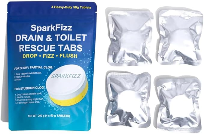 Toilet & Drain Cleaning Tablets – Powerful Foaming Cleaner – Removes Odor & Buildup – Septic Safe – 4/8 / 16 Count (1)