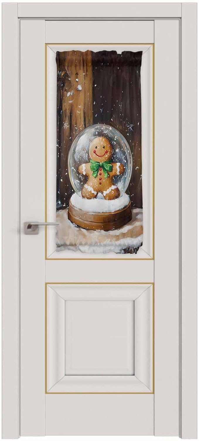 Christmas French Door Curtain Panel for Front Door, Crystal Ball Gingerbread Man Country Wooden House Slidelight Door Curtains with Tieback Light Filtering Privacy Panels for Entryway 25"x 40"