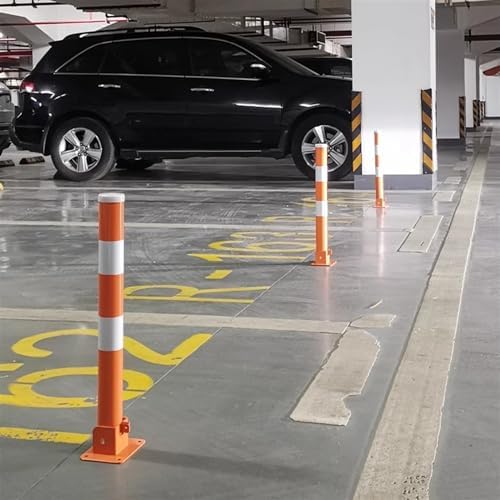 Lightweight Driveway Barrier with Warning Stripes, Flexible Parking Spot Protector Safety Bollard with Locking Mechanism, High-Visibility Parking Post for Night-time Safety