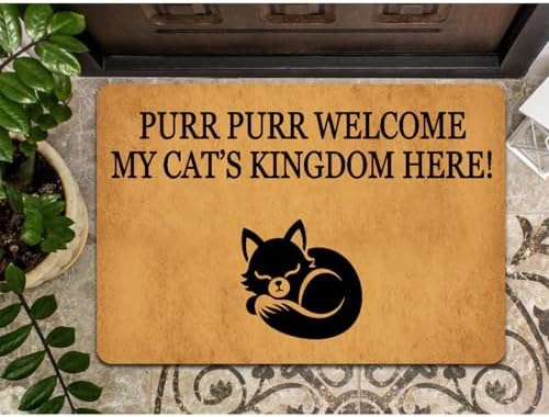 Funny Welcome Doormat Purr Purr Welcome My Cat's Kingdom Here! Doormats for Entrance Doormat Personalized Non Slip Rubber Mat for Front Door House Warming Gift Mats Kitchen Rugs and Mats 20x32 inch