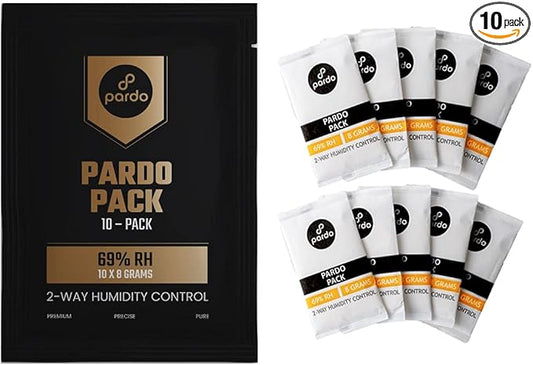 Pardo Humidity Packs 10 Pcs x 8 Grams - Humidor Packets 69% RH 2-Way for Humidity Control, Moisture Packs to Keep Cigars Fresh for Long; 2 Way Humidity Control Packs in Resealable Bag