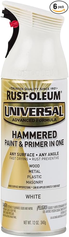 Rust-Oleum 267298-6PK Universal All Surface Hammered Spray Paint, 12 oz, White, 6 Pack