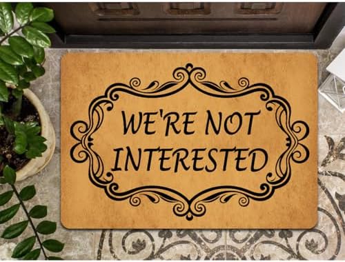 Funny Welcome Doormat We're Not Interested Doormats for Entrance Way Indoor Monogram Colorful Doormat Personalized Non Slip Rubber Mat for Front Door Kitchen Rugs and Mats 18x30 inch